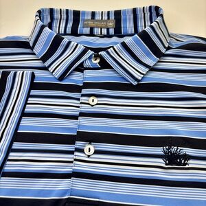 Peter Millar‎ Summer Comfort Blue Black Striped Golf Polo- TPC Sawgrass XL